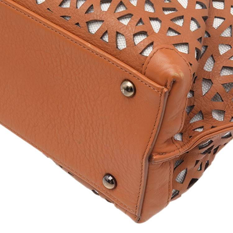 Pre Owned Akris Tan Allega Leather Laser Cut Shoulder Bag