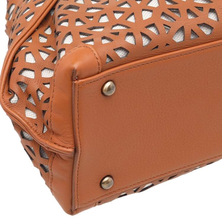 Pre Owned Akris Tan Allega Leather Laser Cut Shoulder Bag