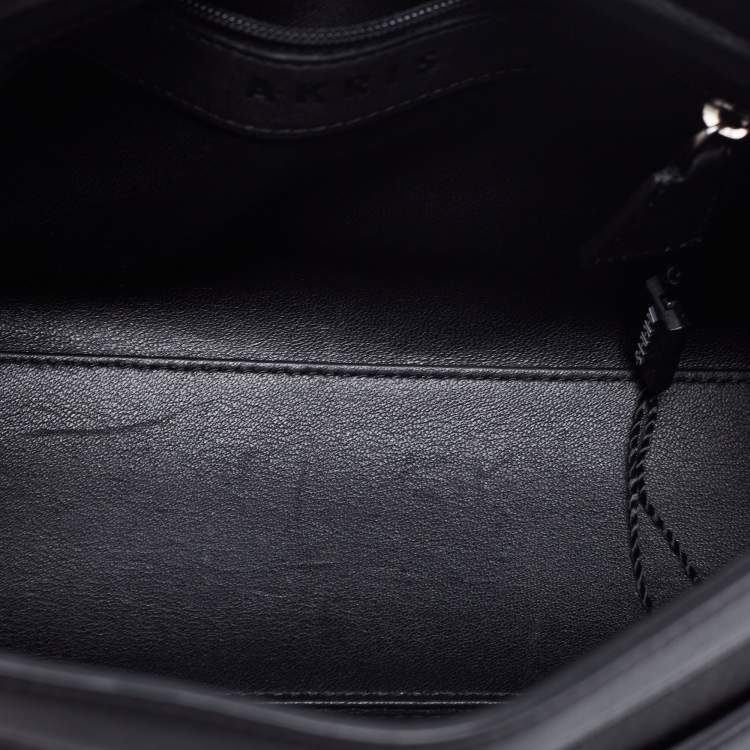 Pre Owned Akris Black Horsehair And Leather Shoulder Bag