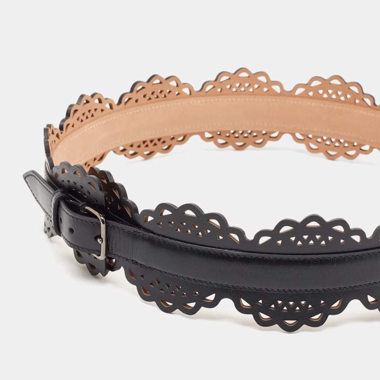 Pre Owned Alaia Black Laser Cut Leather Bustier Belt 75 CM