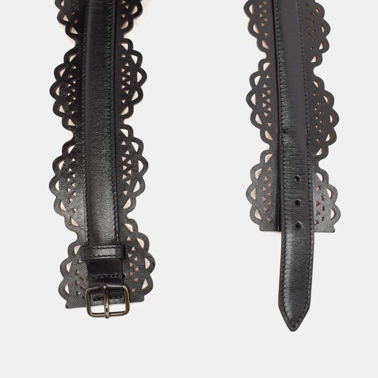 Pre Owned Alaia Black Laser Cut Leather Bustier Belt 75 CM