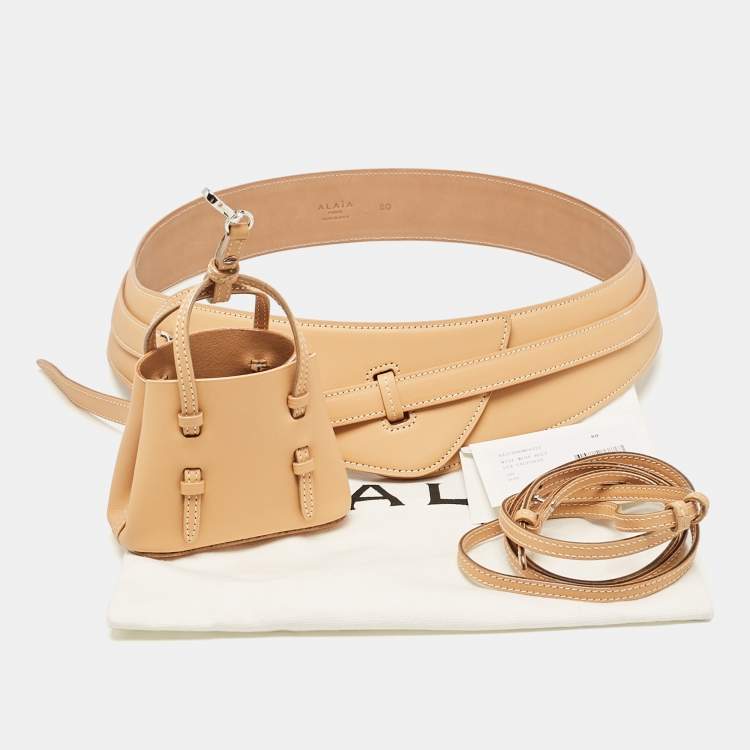 Pre Owned Alaia Beige Leather Mini Mina Belt 80 CM