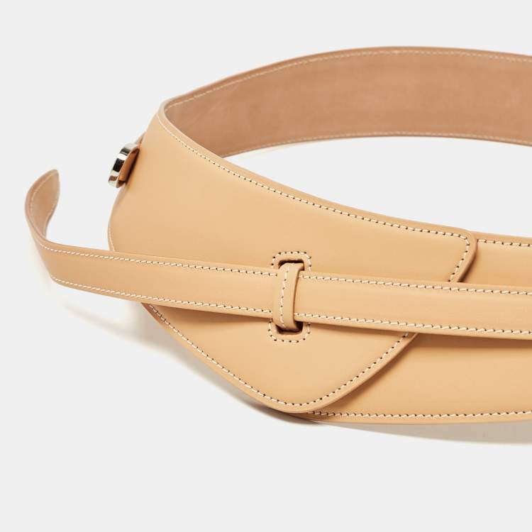 Pre Owned Alaia Beige Leather Mini Mina Belt 80 CM
