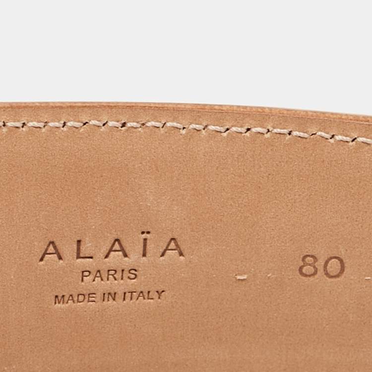 Pre Owned Alaia Beige Leather Mini Mina Belt 80 CM