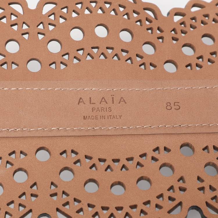 Pre Owned Alaia Black Laser Cut Leather Corset Belt 85CM
