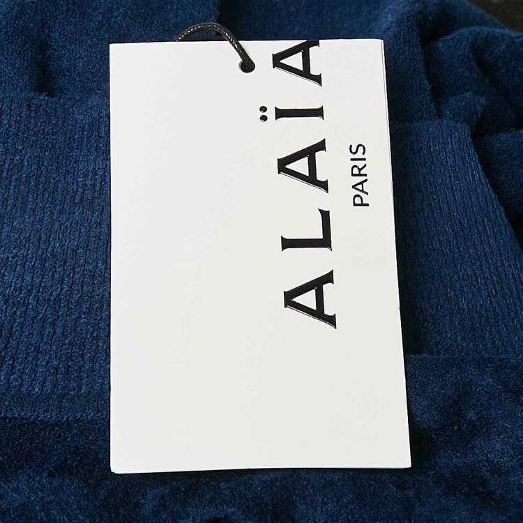 Pre Owned Alaia Blue Stretch Velvet High Neck Bodysuit S
