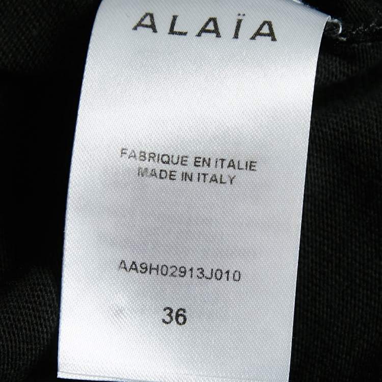 Pre Owned Alaia Black Logo Embroidered Cotton Wide Sleeve T-Shirt S