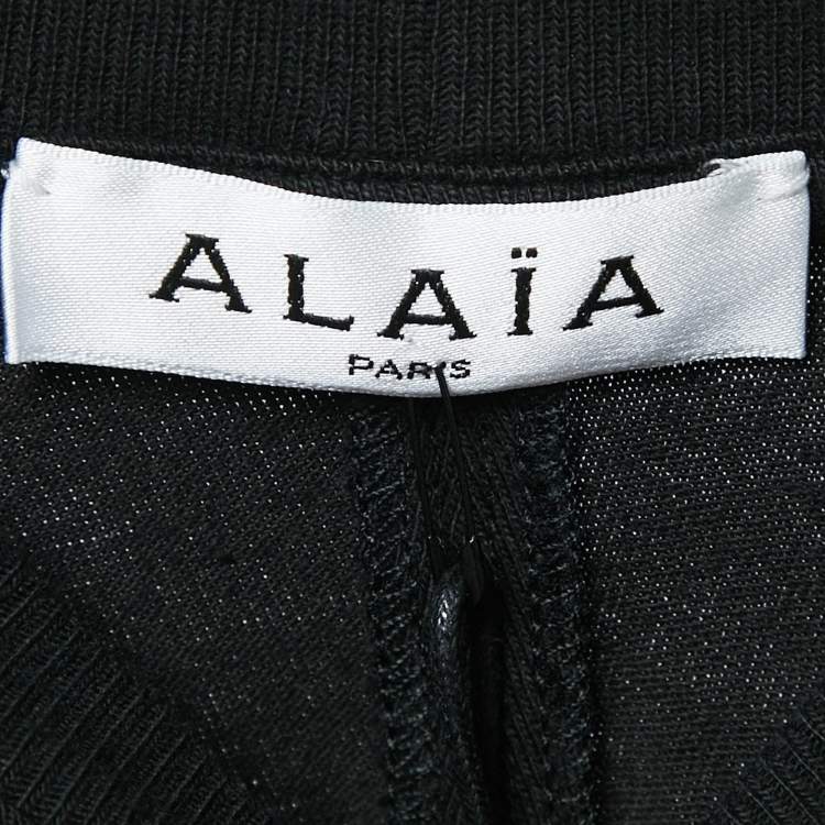 Pre Owned Alaia Black Logo Embroidered Cotton Wide Sleeve T-Shirt S