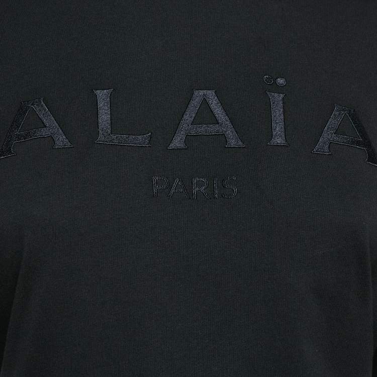 Pre Owned Alaia Black Logo Embroidered Cotton Wide Sleeve T-Shirt S