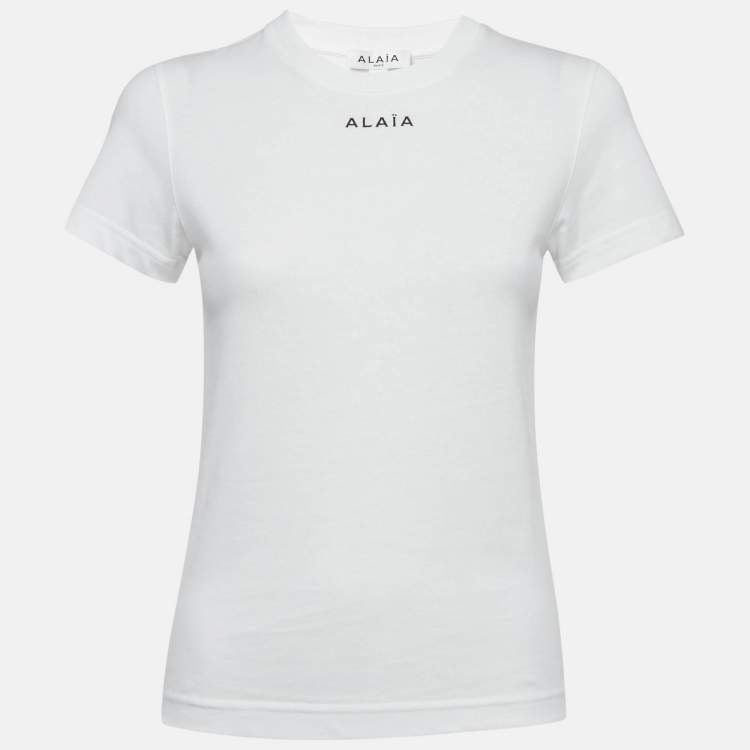 Pre Owned Alaia White Logo Embroidered Cotton T-Shirt S