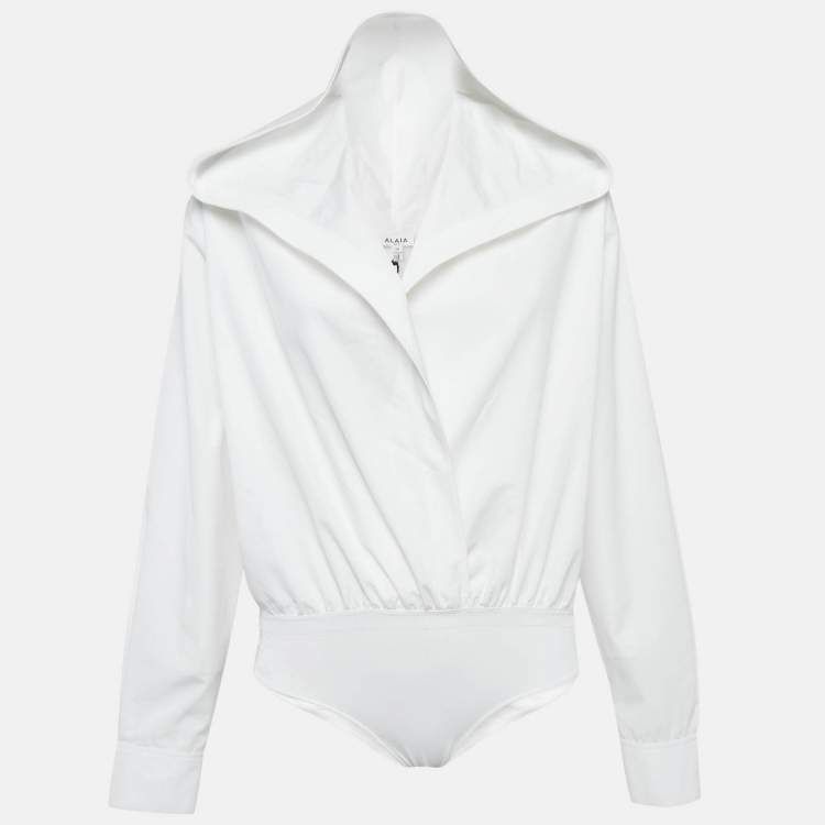 Pre Owned Alaia White Cotton Poplin Hooded Body Shirt XS