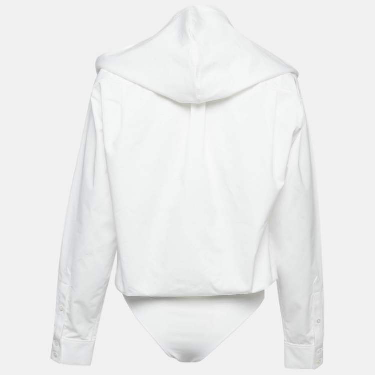 Pre Owned Alaia White Cotton Poplin Hooded Body Shirt XS