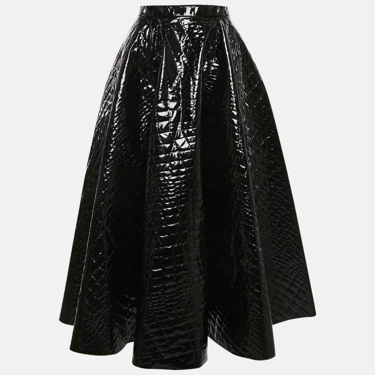 Pre Owned Alaia Black Crocodile Textured Synthetic Midi Skirt L