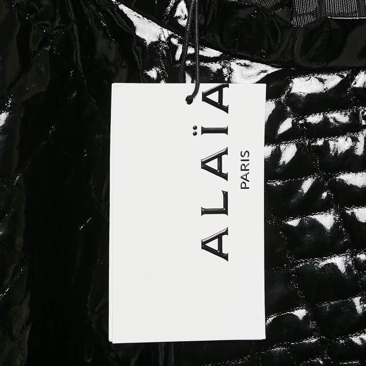Pre Owned Alaia Black Crocodile Textured Synthetic Midi Skirt L