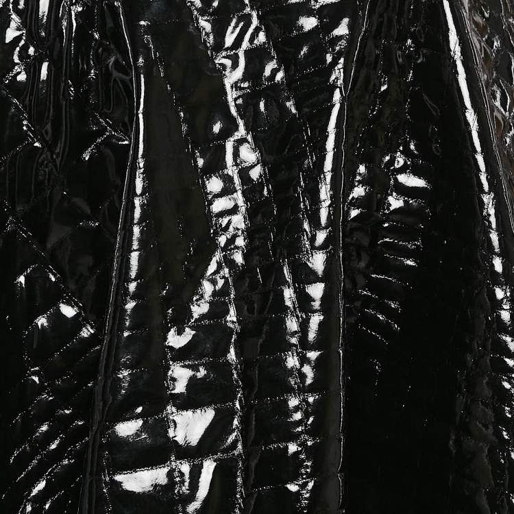 Pre Owned Alaia Black Crocodile Textured Synthetic Midi Skirt L