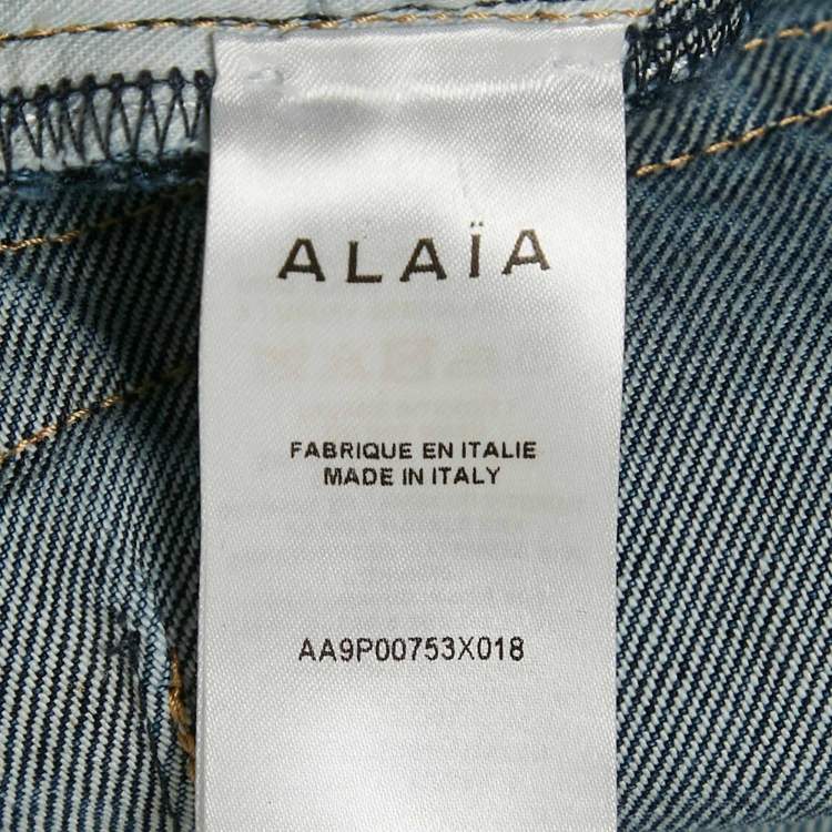 Pre Owned Alaia Blue Washed Denim Eyelet Detail High Rise Jeans M Waist 26"