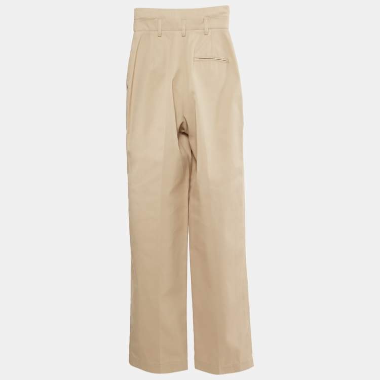 Pre Owned Alaia Beige Gabardine High Waist Straight Leg Pants S
