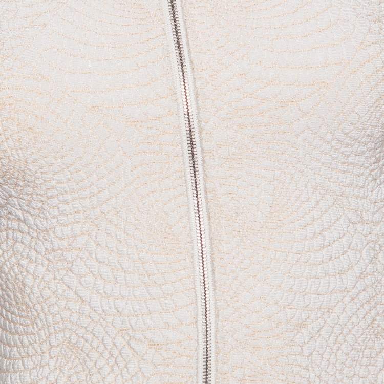 Pre Owned Alaia Cream Jacquard Lurex Knit Zip Front Cardigan S