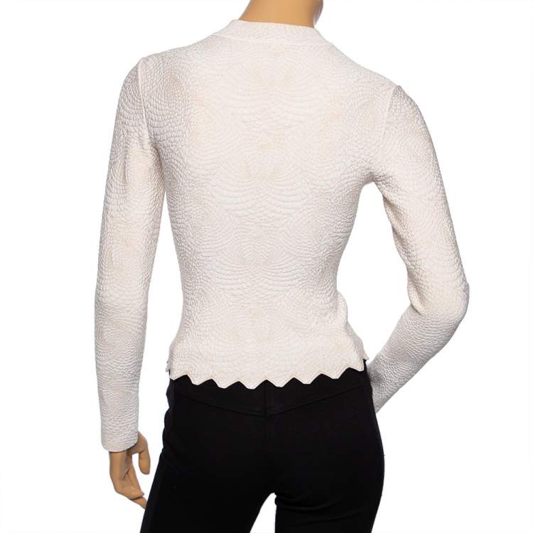 Pre Owned Alaia Cream Jacquard Lurex Knit Zip Front Cardigan S