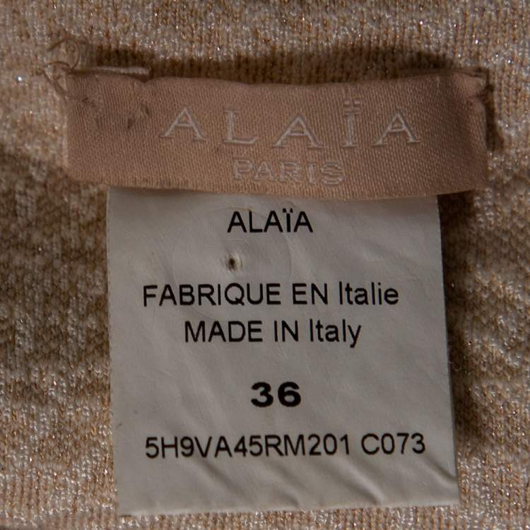 Pre Owned Alaia Cream Jacquard Lurex Knit Zip Front Cardigan S