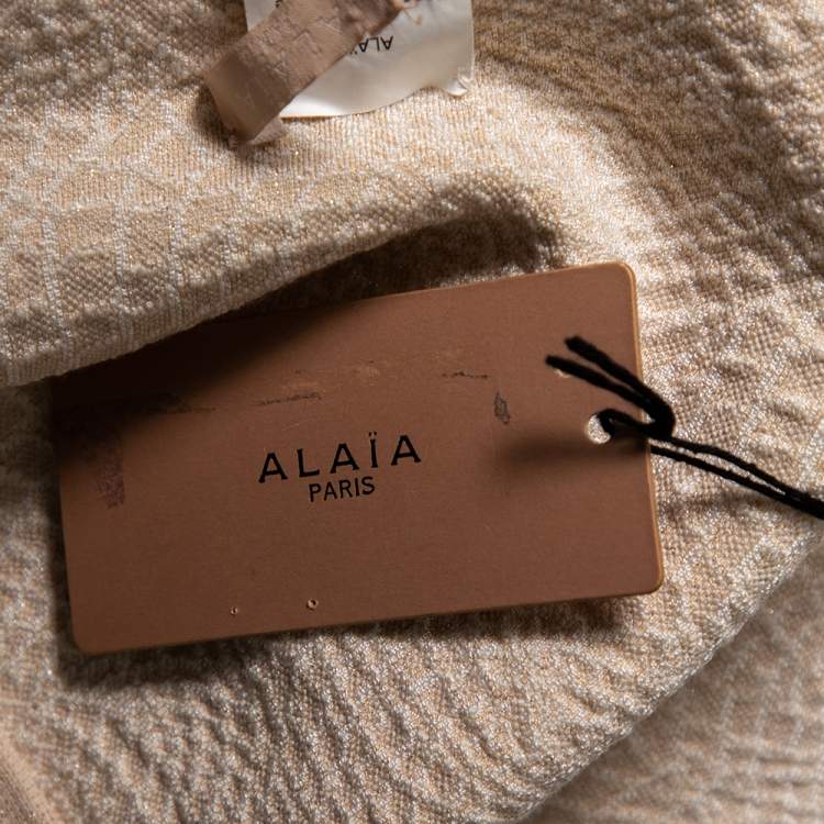 Pre Owned Alaia Cream Jacquard Lurex Knit Zip Front Cardigan S