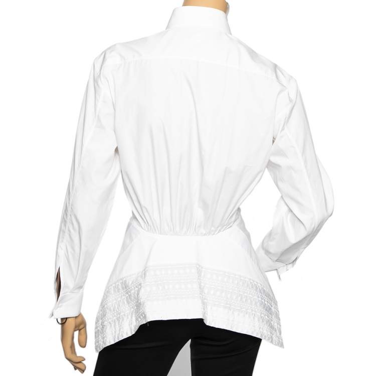 مملوكة مسبقًا Alaia White Cotton Cinched Waist Embroidered Peplum Detailed Shirt M