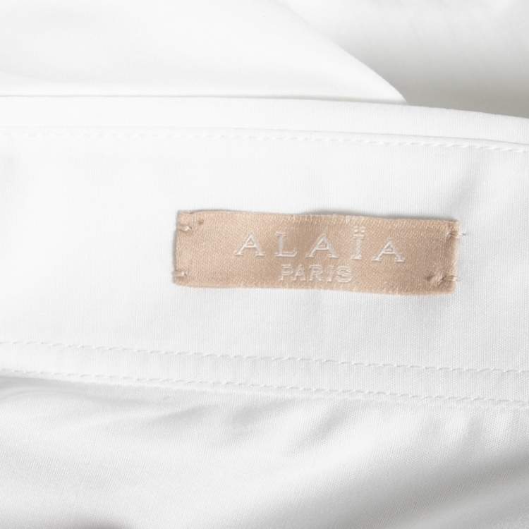 مملوكة مسبقًا Alaia White Cotton Cinched Waist Embroidered Peplum Detailed Shirt M