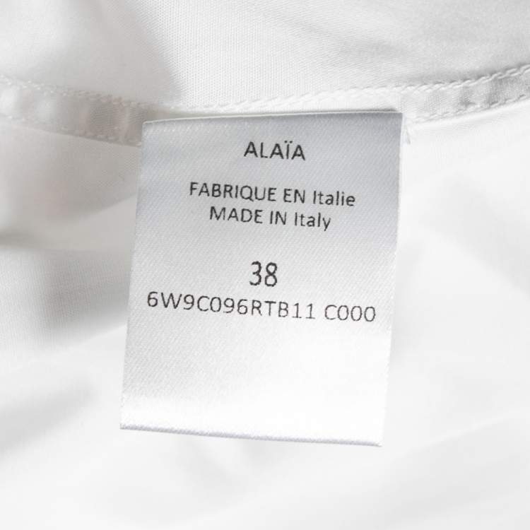 مملوكة مسبقًا Alaia White Cotton Cinched Waist Embroidered Peplum Detailed Shirt M