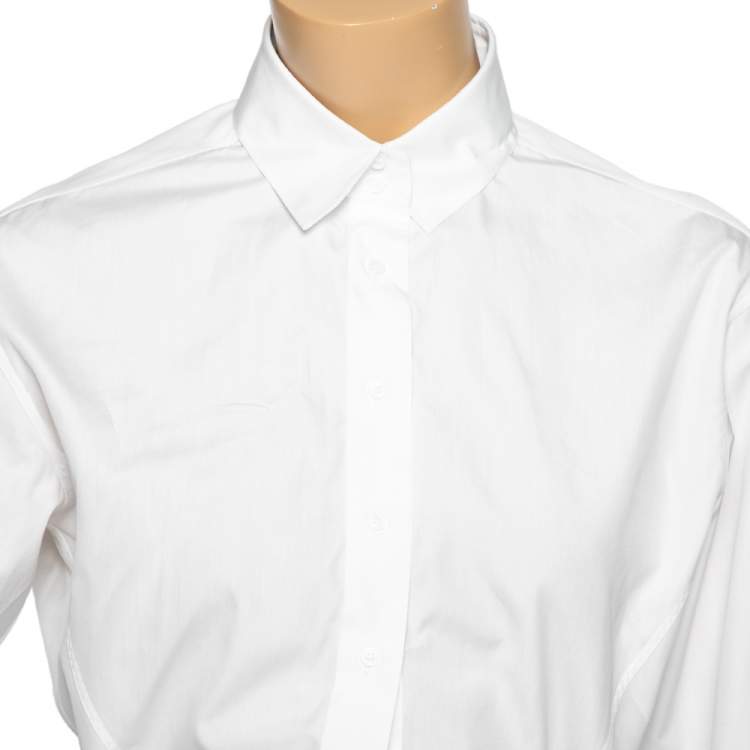 مملوكة مسبقًا Alaia White Cotton Cinched Waist Embroidered Peplum Detailed Shirt M