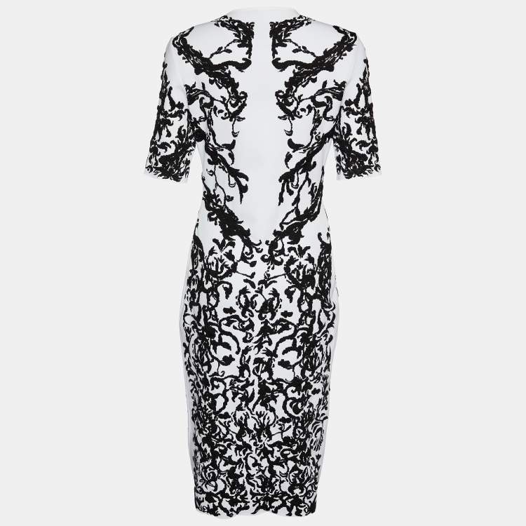Pre Owned Alaia White Floral Jacquard Knit Midi Dress L