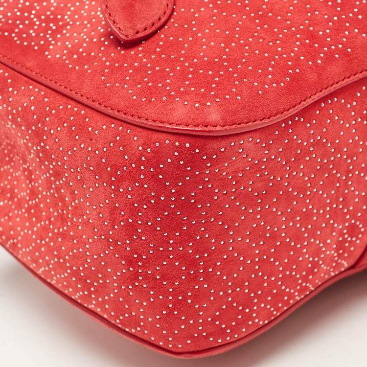 Pre Owned Alaia Red Suede Small Studded Rose Marie Bucket Bag