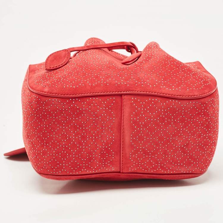 Pre Owned Alaia Red Suede Small Studded Rose Marie Bucket Bag