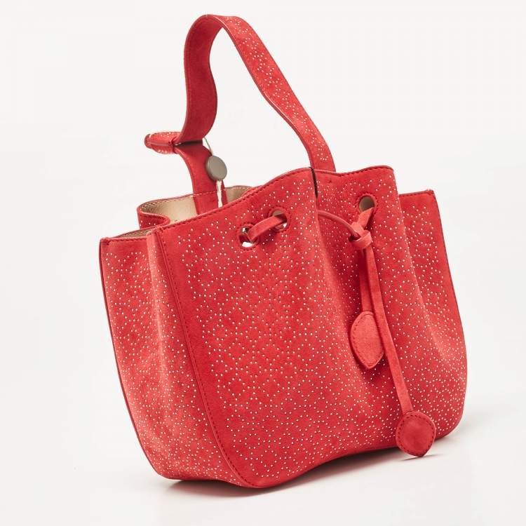 Pre Owned Alaia Red Suede Small Studded Rose Marie Bucket Bag