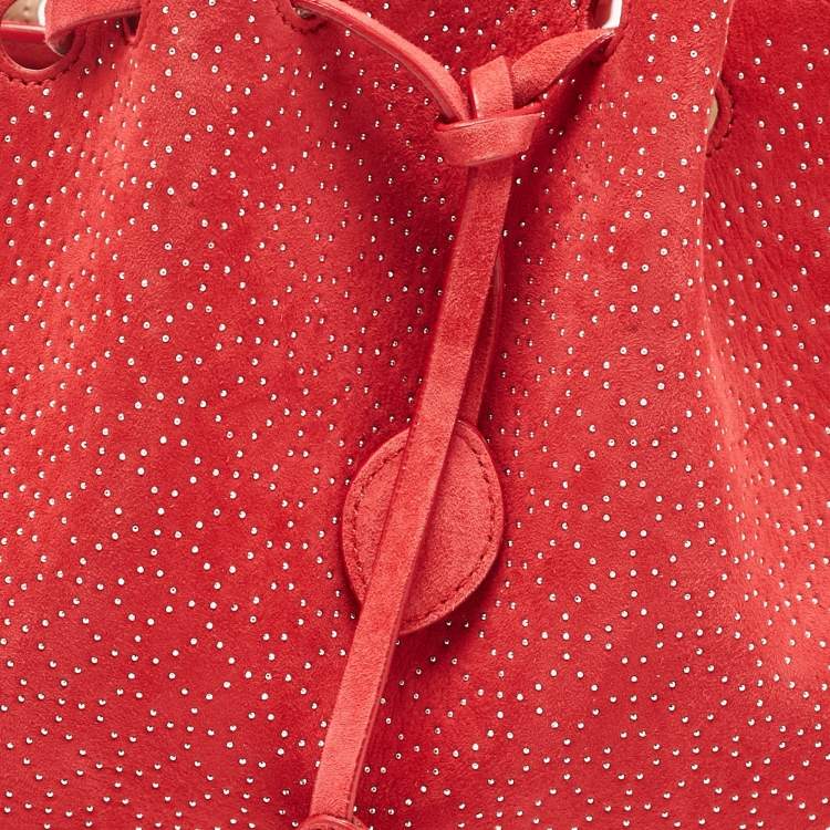 Pre Owned Alaia Red Suede Small Studded Rose Marie Bucket Bag