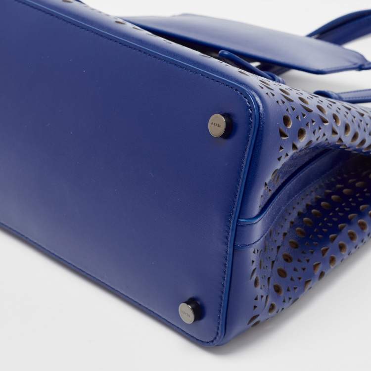 Pre Owned Alaia Blue Laser Cut Leather Le Mina 25 Tote