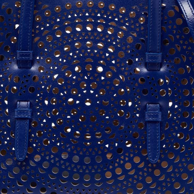 Pre Owned Alaia Blue Laser Cut Leather Le Mina 25 Tote