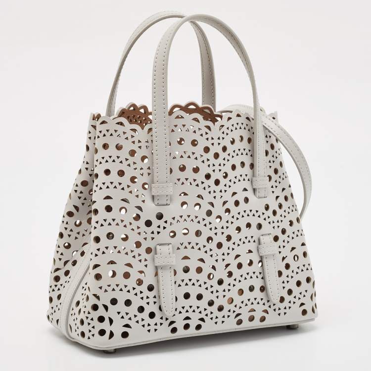 Pre Owned Alaia Gris Perle Vienne Wave Leather Mina 20 Tote