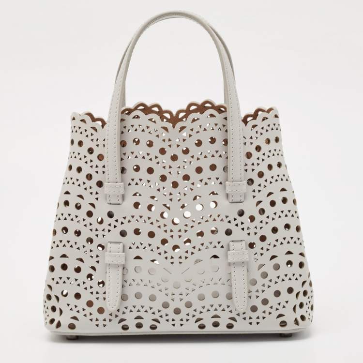 Pre Owned Alaia Gris Perle Vienne Wave Leather Mina 20 Tote