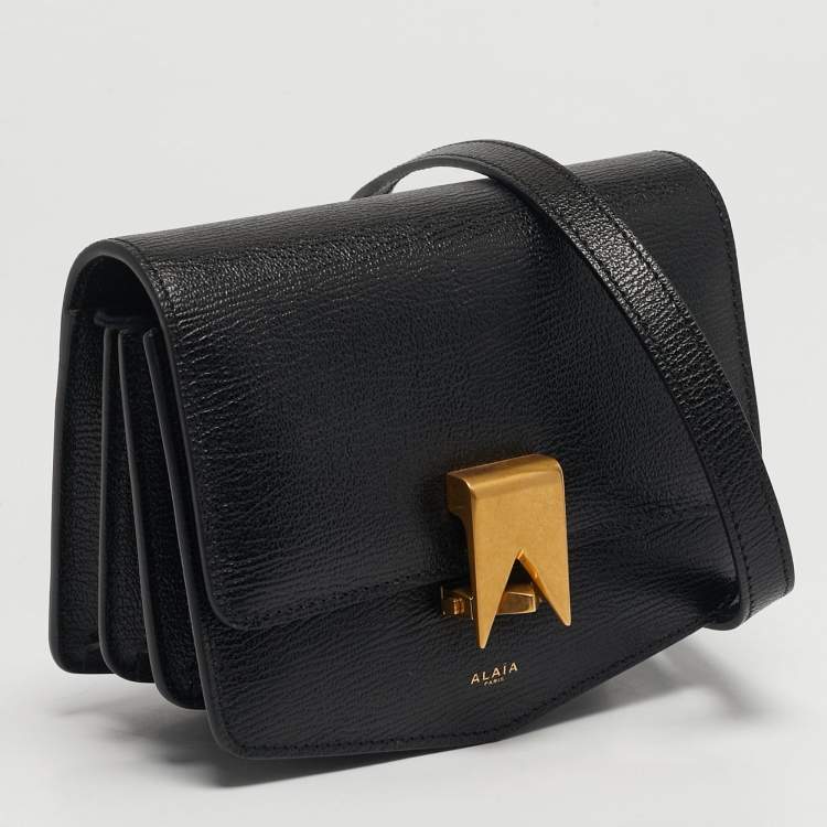 Pre Owned Alaia Le Papa Small Black Leather Shoulder Bag