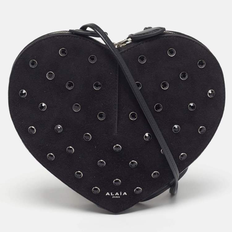 Pre Owned Alaïa Le Coeur Black Suede Crystal Embellished Shoulder Bag
