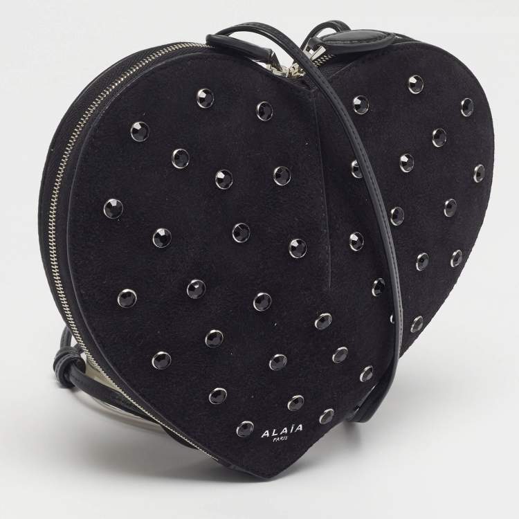 Pre Owned Alaïa Le Coeur Black Suede Crystal Embellished Shoulder Bag