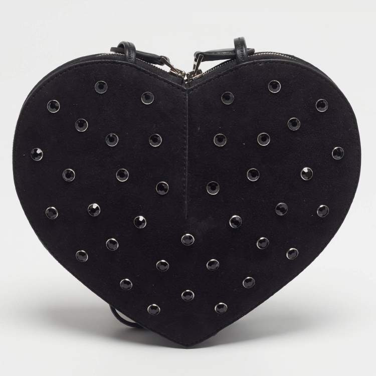 Pre Owned Alaïa Le Coeur Black Suede Crystal Embellished Shoulder Bag