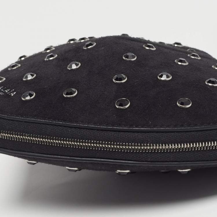 Pre Owned Alaïa Le Coeur Black Suede Crystal Embellished Shoulder Bag