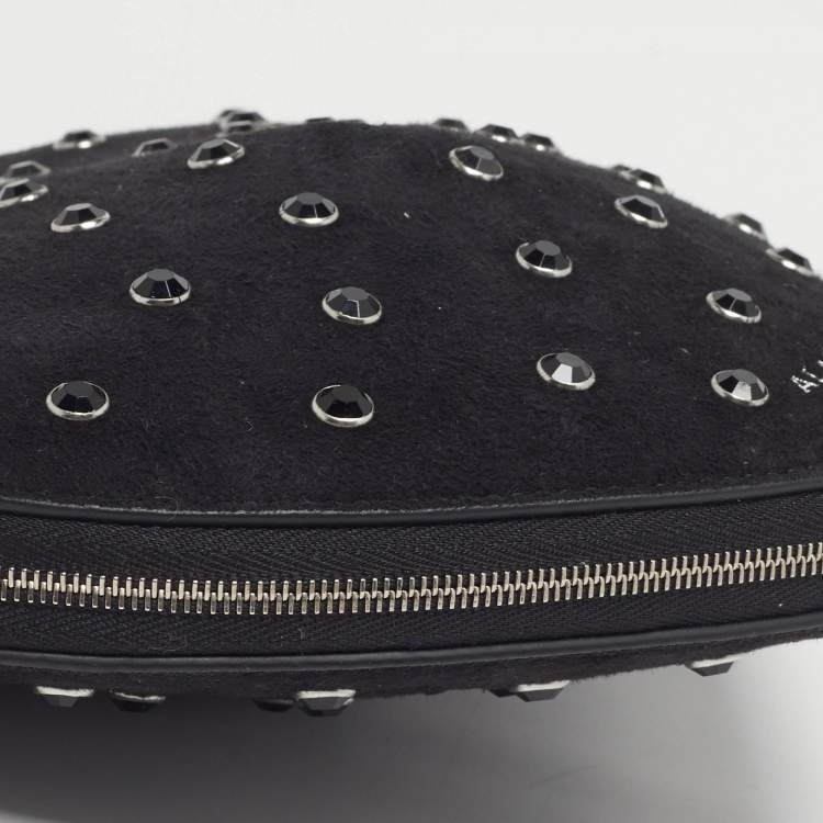 Pre Owned Alaïa Le Coeur Black Suede Crystal Embellished Shoulder Bag