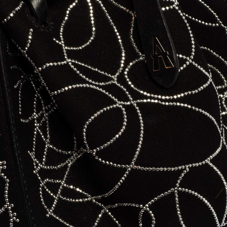 Pre Owned  Alaia Black Suede And Leather Crystal Embellished Rose Marie Mini Bucket Bag