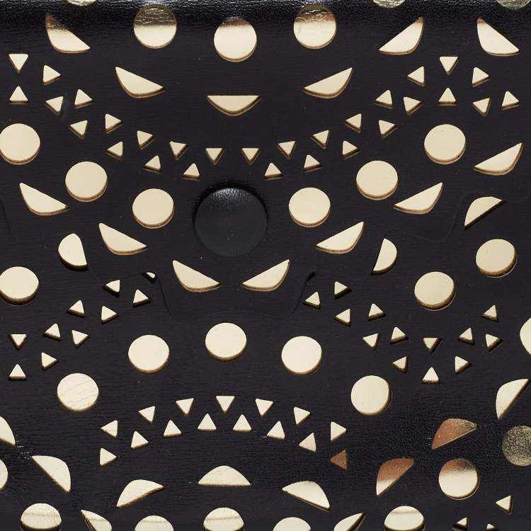 Pre Owned Alaia Black Lasercut Leather Envelope Clutch
