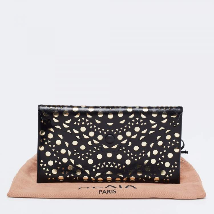 Pre Owned Alaia Black Lasercut Leather Envelope Clutch