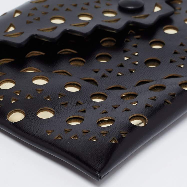 Pre Owned Alaia Black Lasercut Leather Envelope Clutch