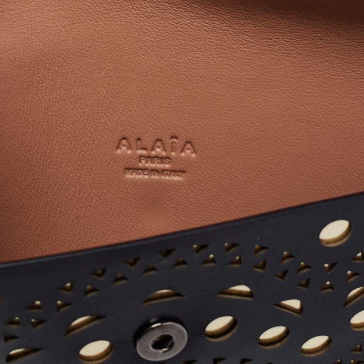 Pre Owned Alaia Black Lasercut Leather Envelope Clutch