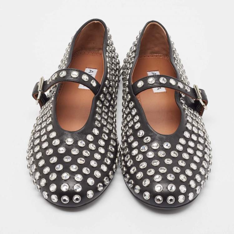 Pre Owned Alaia Black Leather Angele Ballet Flats Size 39